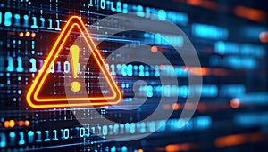 Cyber Security Warning Sign on Digital Background