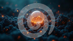 Glowing Orb on Dark Textured Surface Abstract Fantasy Background AI generated.