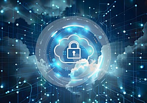 Glowing padlock with cloud computing symbol and Data Protection in Concept in Cloud Technology
