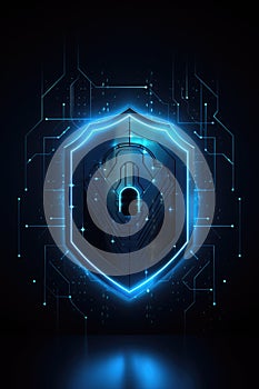 Glowing padlock with computer circuit board, created using generative ai technology
