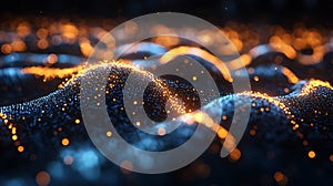 Glowing Particle Waves, Abstract Background, Digital Art, Tech Design