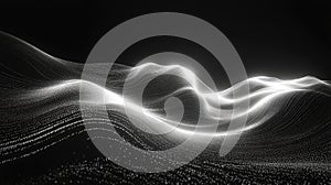 Glowing particle waves forming digital sound frequency surface