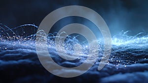 Glowing particles floating above soft dark clouds