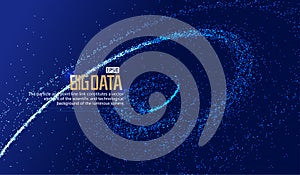 Glowing particles flow spiral, internet technology big data background.