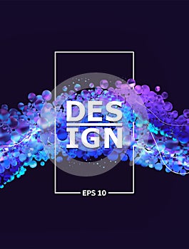 Glowing particles liquid dynamic flow. Trendy fluid cover design. Eps10 vector illustration