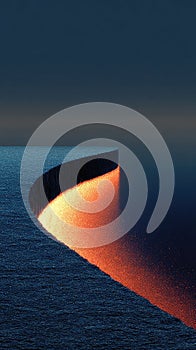 Glowing path over dark ocean at night