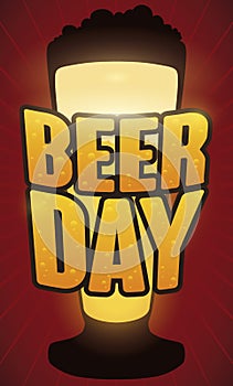 Glowing Pilsner Glass and Bubbly Sign for Beer Day, Vector Illustration
