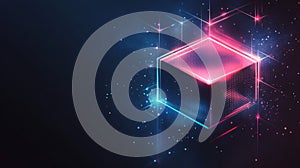 Glowing Pink Blue Cube Abstract Neon Digital Art