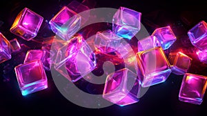 Glowing Pink and Blue Cubes Abstract Background