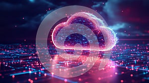 Glowing Pink Blue Digital Cloud Network over Cityscape