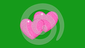 Glowing pink hearts green screen motion graphics