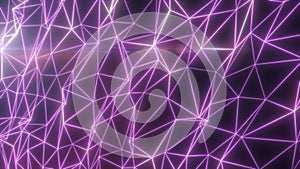 Glowing pink neon geometric mesh pattern with luminous network lines and soft light reflections, isolated on white
