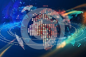 Glowing pixel world map