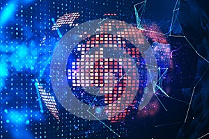 Glowing pixel world map on virtual screen