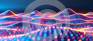 Glowing pixelated data stream with binary code and encryption concept on digital interface.