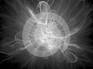 Glowing plasma flame in space black and white texture