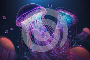 glowing poisonous ocean underwater jellyfish Generative AI