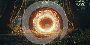 Glowing Portal in the Middle of a Dark Forest for Fantasy Portal Design and Mystical Realms Projects photo