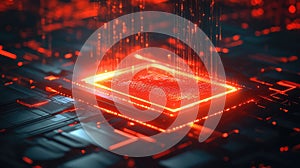 Glowing processor core sending digital data streams