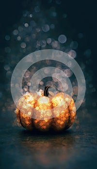 Glowing Pumpkin Bokeh Pattern on Dark Gradient for Halloween