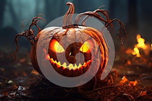 Glowing Pumpkin halloween spooky. Generate Ai