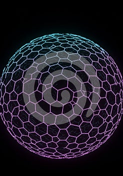 Glowing Purple Blue Hexagonal Sphere Abstract Background