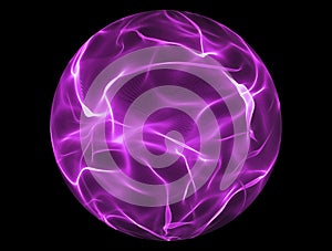 Glowing purple energy ball over black background