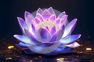 Glowing purple lotus flower aquatic. Generate Ai