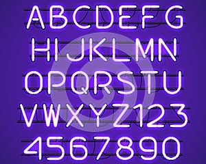 Glowing Purple Neon Alphabet.