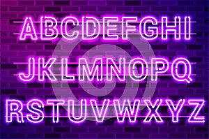 Glowing purple neon lamp alphabet