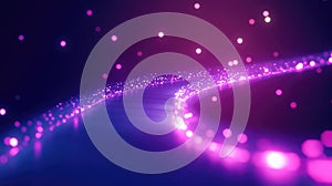 Glowing purple particles creating a data stream path