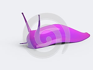 Glowing purple slug on light background - side view