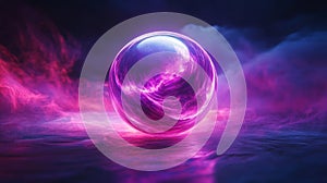 Glowing Purple Sphere In Neon Light