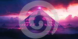 Glowing Pyramid Landscape Surreal Art Background Image