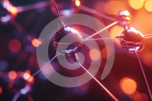 Glowing quantum particles forming an interconnected data network, cyber-inspired AI-driven