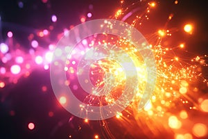 Glowing quantum particles forming an interconnected data network, cyber-inspired AI-driven