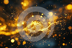 Glowing quantum particles forming an interconnected data network, cyber-inspired AI-driven