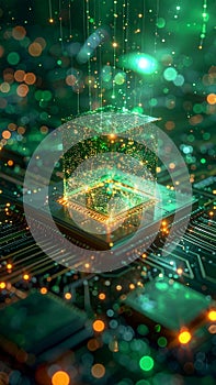 Futuristic Quantum CPU Processing Digital Data