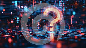 Glowing Question Mark in Digital Data Stream