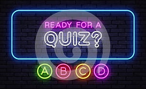 Glowing quiz panel with Ready for a Quiz text and four circular answer options photo