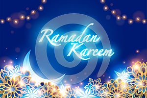 Glowing Ramadan Kareem islamic festival with paper graphic of geometric art.