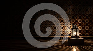 Glowing Ramadan lantern casting dramatic shadows