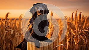 Glowing Raven Portrait In A Lush Cornfield At Sunset