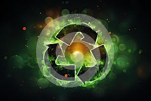 Glowing recycling icon, sorting and recycling environmental lending concept, world recycling day sign, rotating circle