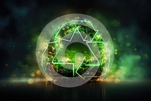 Glowing recycling icon, sorting and recycling environmental lending concept, world recycling day sign, rotating circle