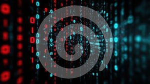 glowing red blue binary code technology