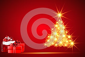 Glowing Red Christmas Background and Gifts