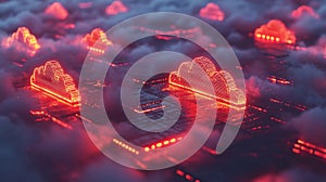 Glowing Red Cloudscape Representing Digital Data Network