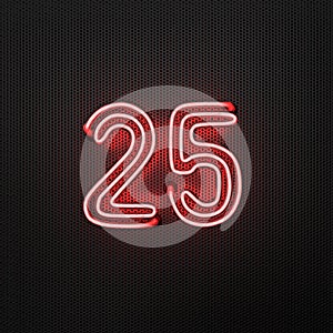 Glowing red neon number 25 celebration