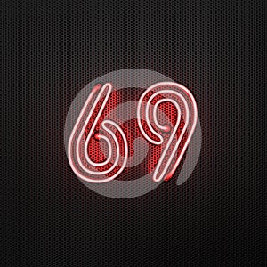 Glowing red neon number 69 celebration